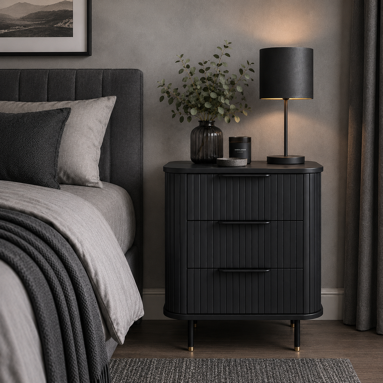 Anders 3 Drawer Bedside - Black Oak