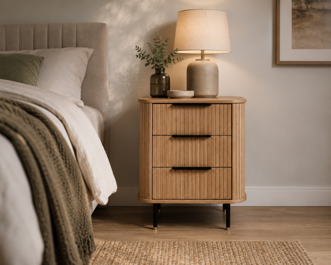 Anders 3 Drawer Bedside - Natural Oak