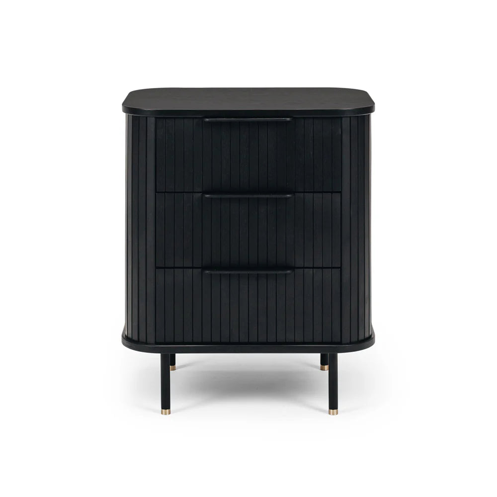 Anders 3 Drawer Bedside - Black Oak